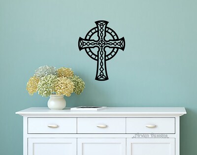 Celtic Cross Vinyl DECAL, Christian Irish Catholic Sun Cross Sticker - image2
